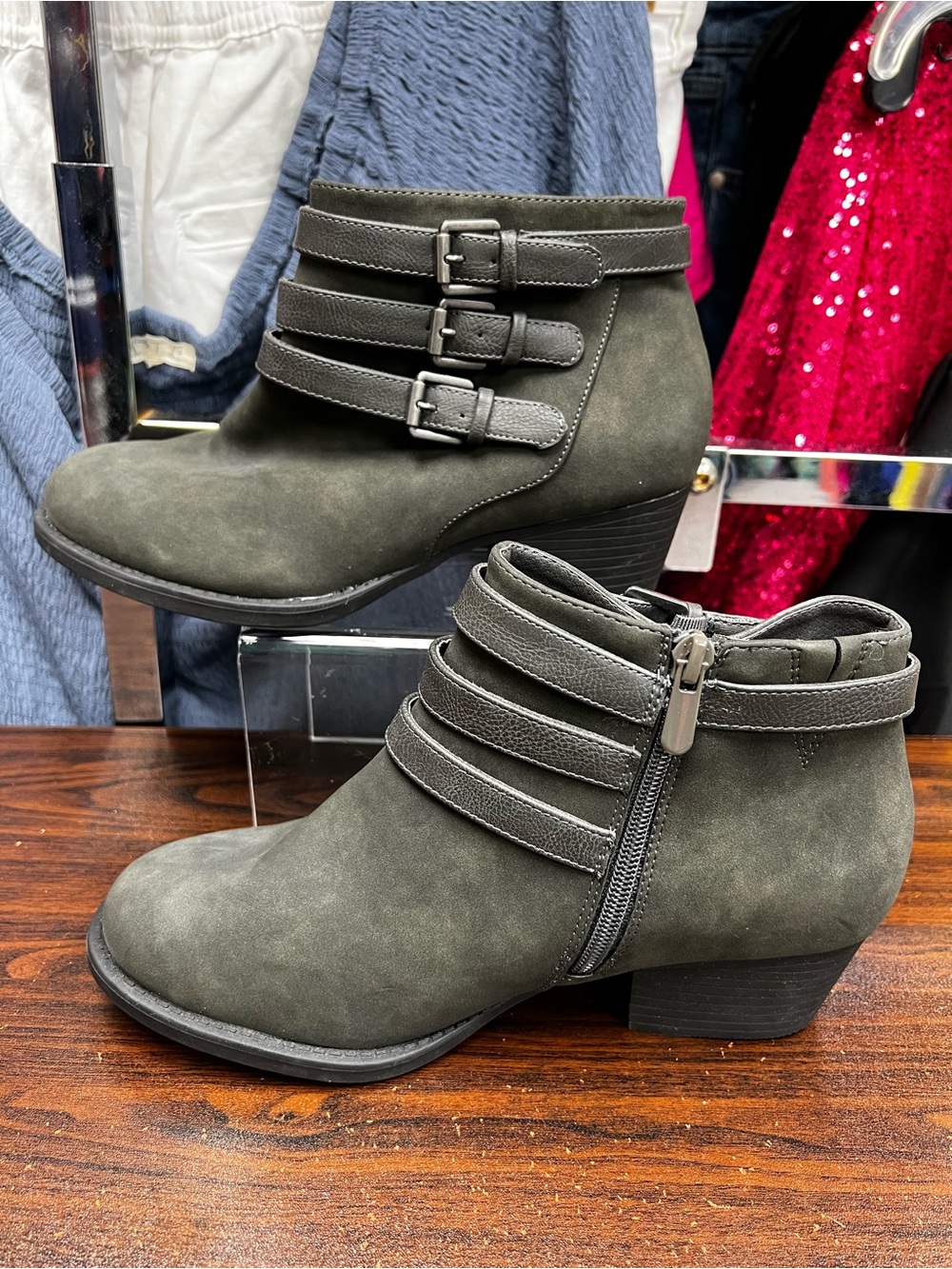 Torrid Faux Suede Grey Multi Strap Ankle Booties - Size 8 Wide